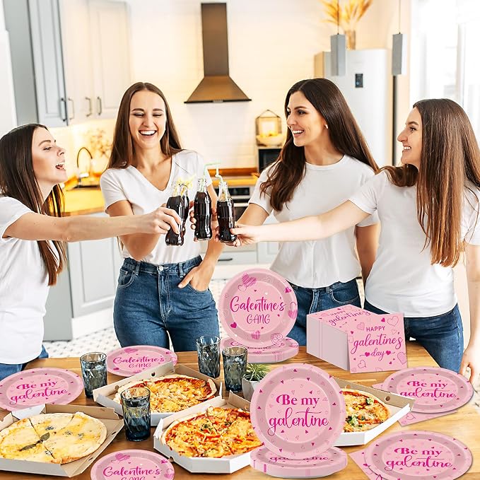 96 PCS Galentine's Day Party Decorations Be My Galentine Tableware Set Happy Galentine's Day Paper Plates Napkins Disposable Valentines Party Supplies for Girls Ladies Valentines Parties Favor