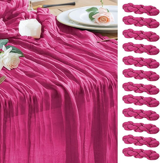 Wokceer Cheesecloth Table Runner 12Pack 10FT Fuchsia Boho Gauze Cheese Cloth Table Runner for Party Long Rustic Sheer Table Runners for Baby Bridal Shower Wedding Easter Table Decor