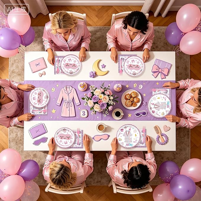 96Pcs Pajama Party Decorations Supplies Sleepover Party Supplies For Girls Pajama Plates Napkins Forks Tableware Set for Slumber Party Spa Party Girls Birthday Party Bachelorette Party, Serves 24