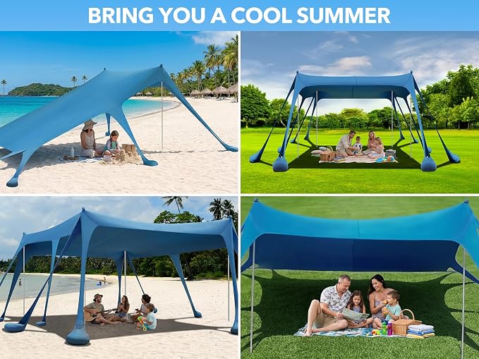 Beach Tent Sun Shelter 10 x 13FT, Camping Sun Shelter with 10 Sandbags, 22mm 7.2FT Thickened Aluminum Poles, Beach Canopy Tent Sun Shade UPF50+ Protection for Camping, Fishing, Backyard
