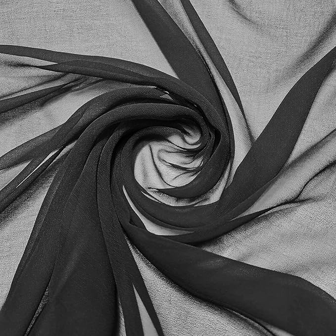 MDS Pack of 20 Yard Chiffon Fabric, Sheer Soft Draping Fabric Bolt for Wedding Party Backdrop Arch Decoration, Apparel Bridal Dress Sewing DIY Crafts Solid Gauze Fabrics 44” Wide - Black