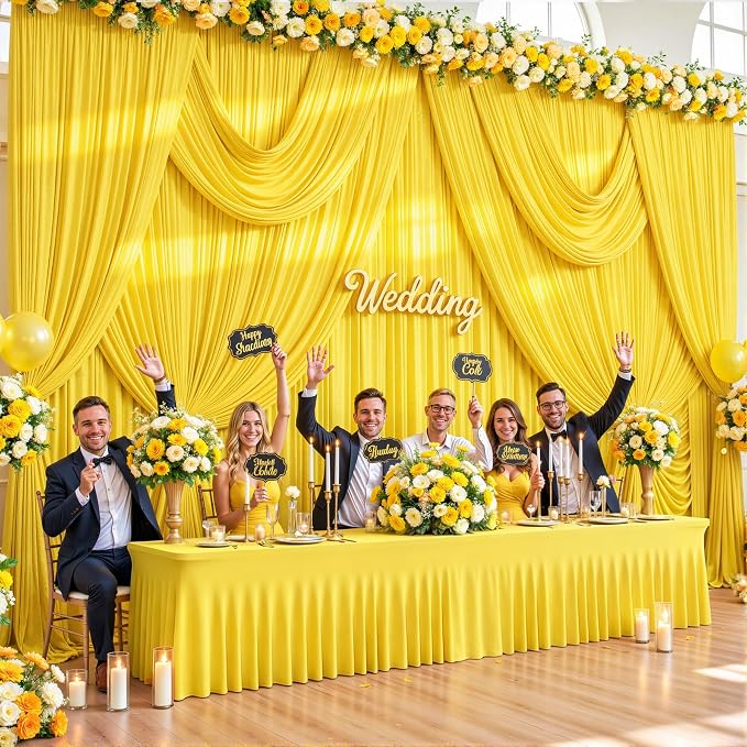 10 Panels Yellow Backdrop Curtains for Wedding Party Wrinkle Free Backdrops Curtain Drapes Fabric Decorations Photo Back Drop Cloth for Baby Shower Photography Stage Reception 50ft(W) x 12ft(H)