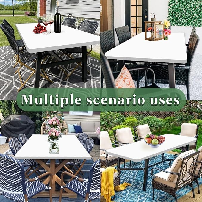 6 Pack Picnic Table Cover Fitted Tablecloths 8 Foot Rectangle Tables Elastic Waterproof Stretch Washable Patio Folding Outdoor Spandex Table Cloth for Camping Banquet and Parties (White,30" x 96")