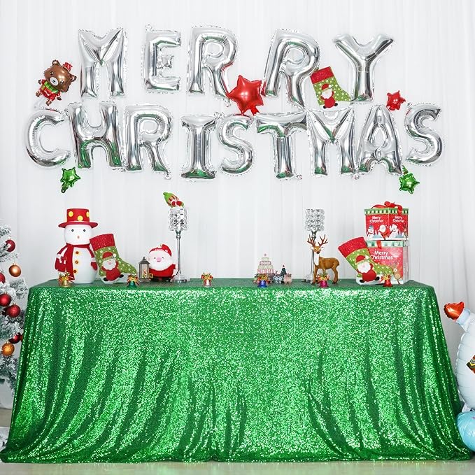 Eternal Beauty Green Tablecloth, 60x120 Inch Sequin Rectangle Glitter Table Cover for Cake Dessert Exhibition Party Birthday Events