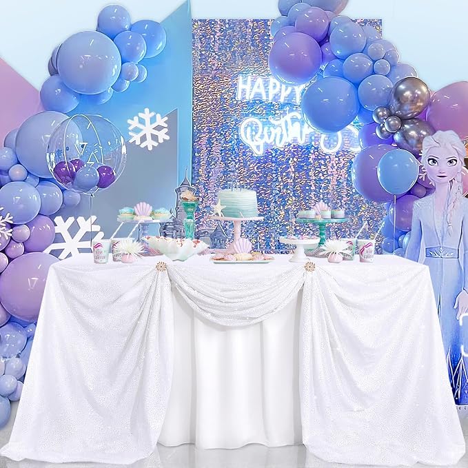 B-COOL White Sequin Tablecloth Fabric Overlay: 90x132 inch Sequined Tablecloths Shiny Tablecloth for Birthday Bridal Shower Indoor Outdoor Decoration