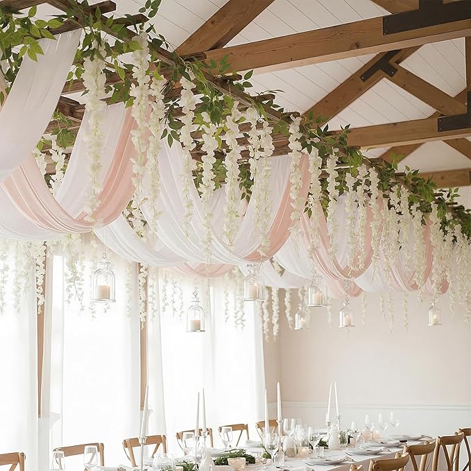 Suncalla 24 Pcs Wisteria Hanging Flowers Vines Fake Hanging Flowers Garland Artificial Wisteria Vines for Wedding Arch Party Home and Garden Decor Table Backdrop (White)