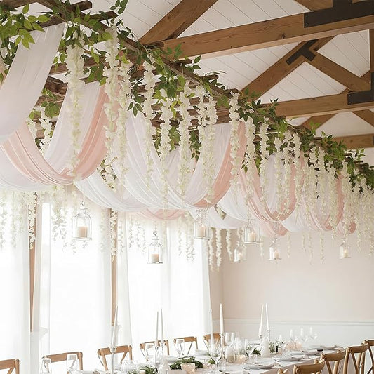 Suncalla 12 Pcs Wisteria Hanging Flowers Vines Fake Hanging Flowers Garland Artificial Wisteria Vines for Wedding Arch Party Home and Garden Decor Table Backdrop (White)