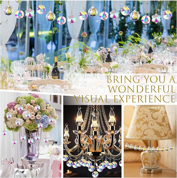 XunYee 36 Pcs Crystal Glass Christmas Balls Ornaments, 1.18" Mini Hanging Crystal Prism Xmas Tree Decorations Pendants for Home Wedding Birthday Party Holiday Decorations(AB Color,Mixed Styles)