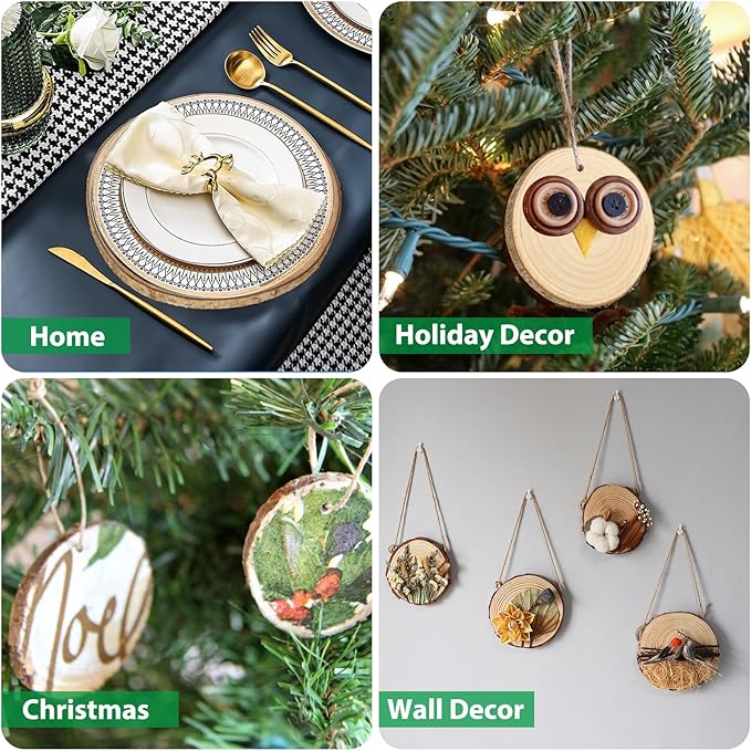 WOPPLXY 8 Pcs Large Unfinished Wood Slices for Centerpieces, 9-10 Inches Wood Rounds for Tables Decor Round Wooden Discs, Wooden Slices Rustic Wood Slabs for DIY Crafts, Wedding,Christmas,Table Decor