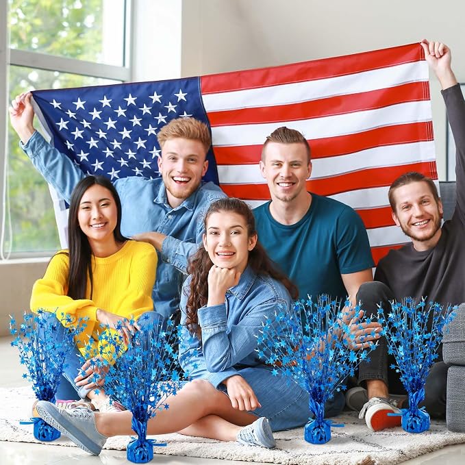 Crowye 18 Pcs Table Centerpiece for Party Blue Star Table Decoration Metallic Foil Spray Centerpiece for Birthday 4th of July 250th Anniversary Party Decorations