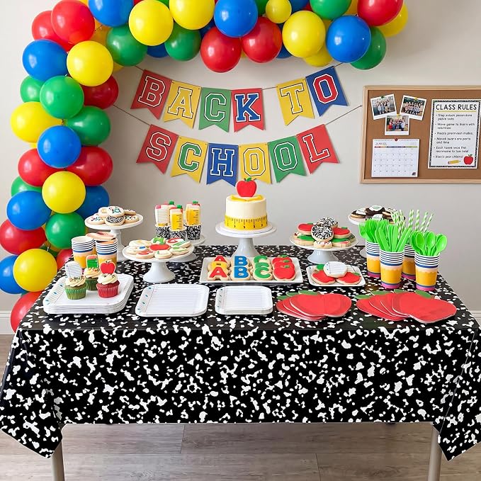 Vesici 452 Pcs Back to School Party Decorations Notebook Notebook Paper Plates Apple Napkins Pencil Cups Disposable Tablecloth Tableware Set for First Day of School Classroom Party Supplies, Serve 50