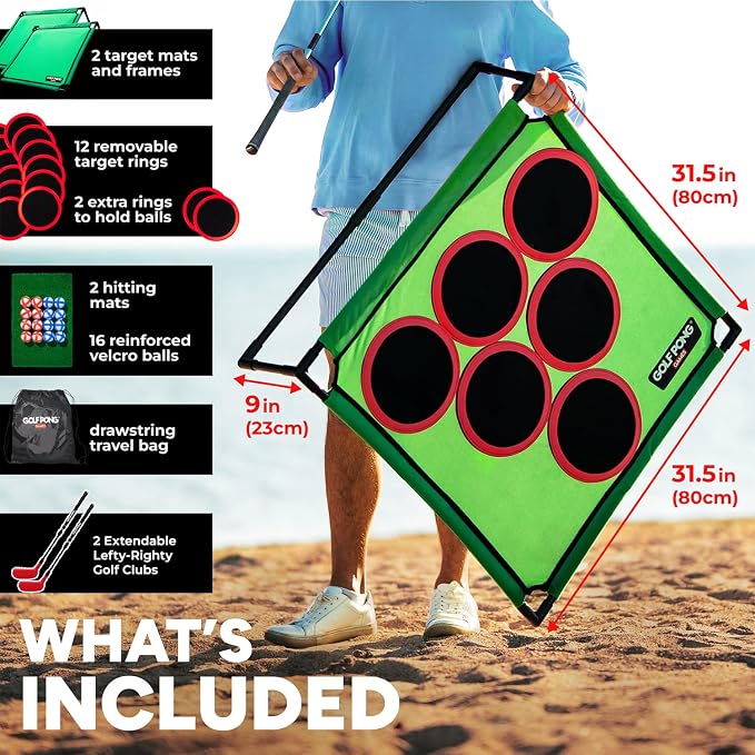 Golf Pong Game Set, Jumbo Backyard Lawn Game, Portable Indoor-Outdoor Chipping Golf Gift for Men, Women & Family Versus Plus Club