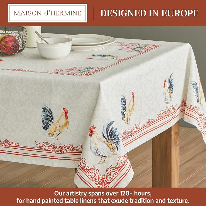 Maison d' Hermine Table Cloth Rectangle Table 100% Cotton 60 x 90 Inches Tablecloth Reusable Decorative Everyday Use for Dining Room, Farmhouse, Home, Party, Festive & Wedding Spring Summer - Campagne