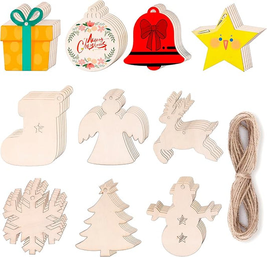 100Pcs Wood Slices,3.5" Wooden Christmas Ornaments,Unfinished Predrilled Wood Circles for Crafts Centerpieces,DIY Round Wooden Discs Hanging Decorations