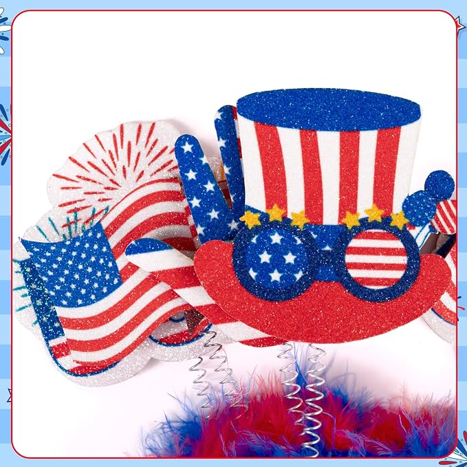 Moon Boat 12PCS 4th of July Headbands, Fourth of July Party Decorations Accessories, Patriotic Red White Blue USA Outfit Favors for Independence/Memorial Day