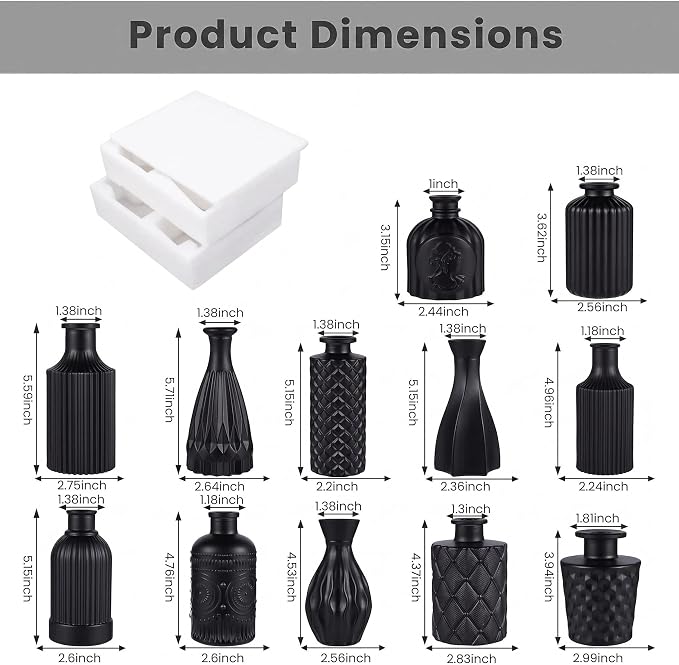 Mini Bud Vases Centerpieces for Tables,Clear Bud Vases for Flowers,Small Flower Vases Suitable for Birthday Party,Anniversary,Wedding Reception,Baby Shower (MattBlack, 12PCS)