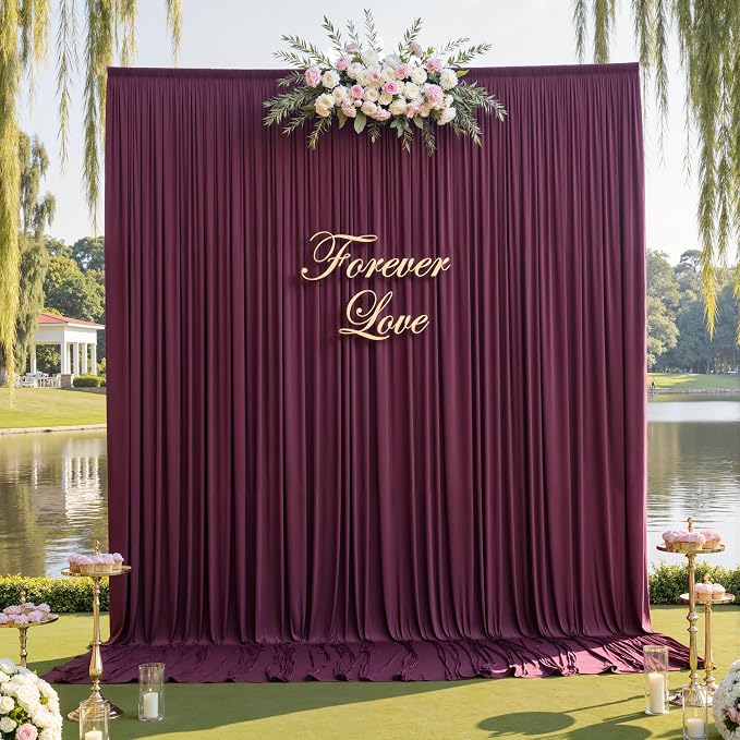 10ftx12ft Wrinkle Free Maroon Backdrop Curtain, 2 Panels 12FT Height Wedding Burgundy Backdrop Drapes, Silky Polyester Back Drop Cloth for Birthday Photography Background Party Backdrop Draping