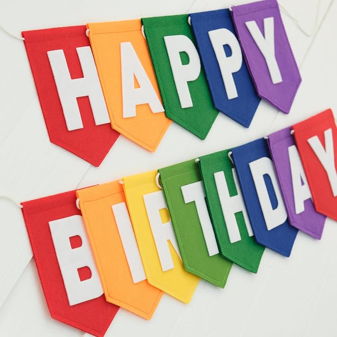 Felt Red Orange Yellow Green Blue Purple Happy Birthday Banner Birthday Decorations for Women Girls Boys Men Pets Handmade Party Backdrop