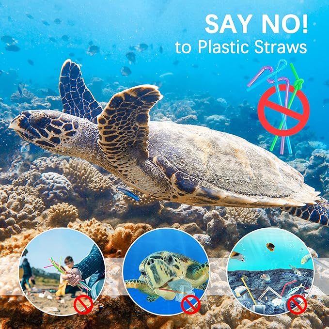 Plasticless 100 PCS Disposable Drinking Straws, Eco Friendly Straws Drinking Plastic Free Colorful Flexible Bendable Corn-based Organic Compostable Biodegradable Straws for Party Travel 8.2" Long