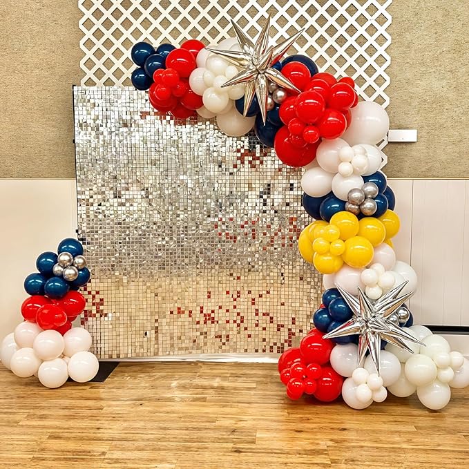 Graduation Balloon Arch Kit, 120pcs Red Retro Navy Blue Yellow White Sand Metallic Gold Baseball Balloon Arch Garland for 2025 Graduation Birthday Boys Sports Football Baby Shower Party Decorations