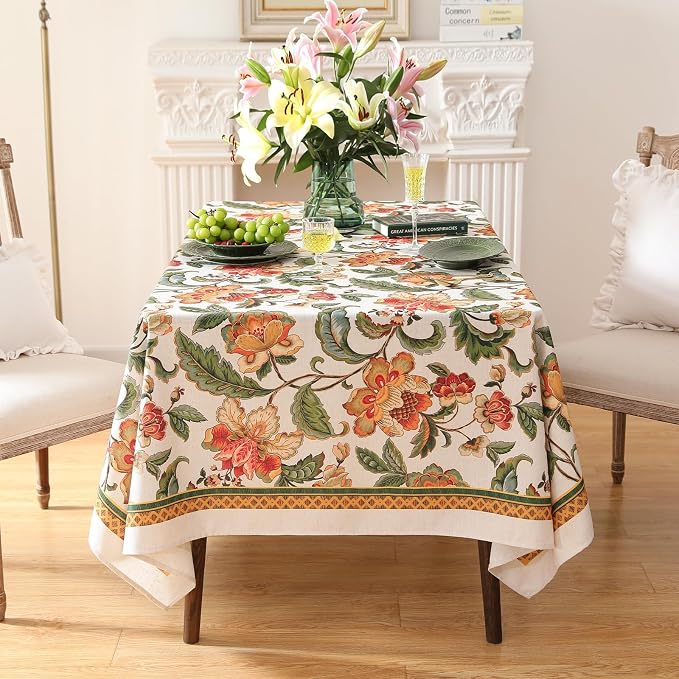 patdrea Vintage French Linen Tablecloth,Square,55"x55"-Santiago A | Elegant Print Table Cloth for Square Table,Colorful Floral Patterned,for Dining Room Tea Party Vender Banquet