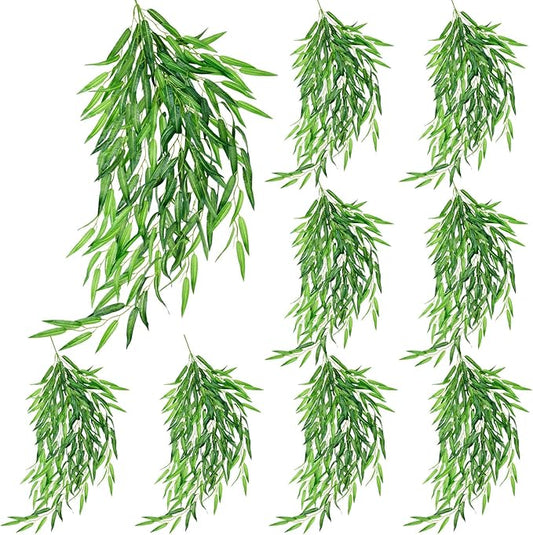 Daifunli Artificial Hanging Plants Fake Hanging Ferns Plastic Faux Plants for Wall Room Garden Garland Indoor Outdoor Decor No Basket (8 Pcs,Willow)