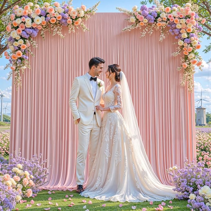 Rose Backdrop Curtains-Wrinkle-Free Polyester Photography Drapes Party Curtain Background for Baby Shower Wedding Decorations- 8 X10FT