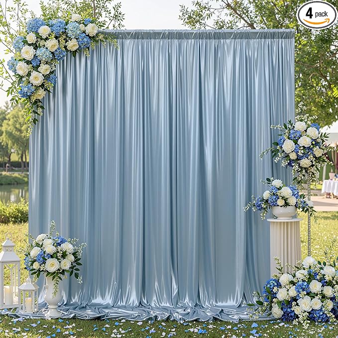 20x10FT Baby Blue Sequin Backdrop Curtain for Party - 4 Panels 5x10FT Wrinkle-Free Shimmer Drapes for Birthday, Wedding, Christmas, Decorations & Photography