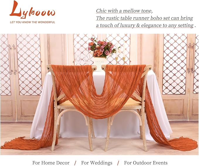 24 Packs Orange Table Runner, Charming Cheesecloth Table Runner 17 x 108inch, Gauze Boho Wedding Decoration Rustic Sheer Fabric Cheese Cloth Table Runners for Wedding Party Bridal Shower