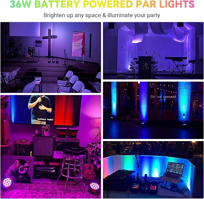 36LEDs RGB Stage Lights 4Pack: 36W Par Light- Remote & DMX Control - Sound Activated Corded Electric Uplights for Events Wedding Party Club Band Music Dance DJ Live Show Church Lighting