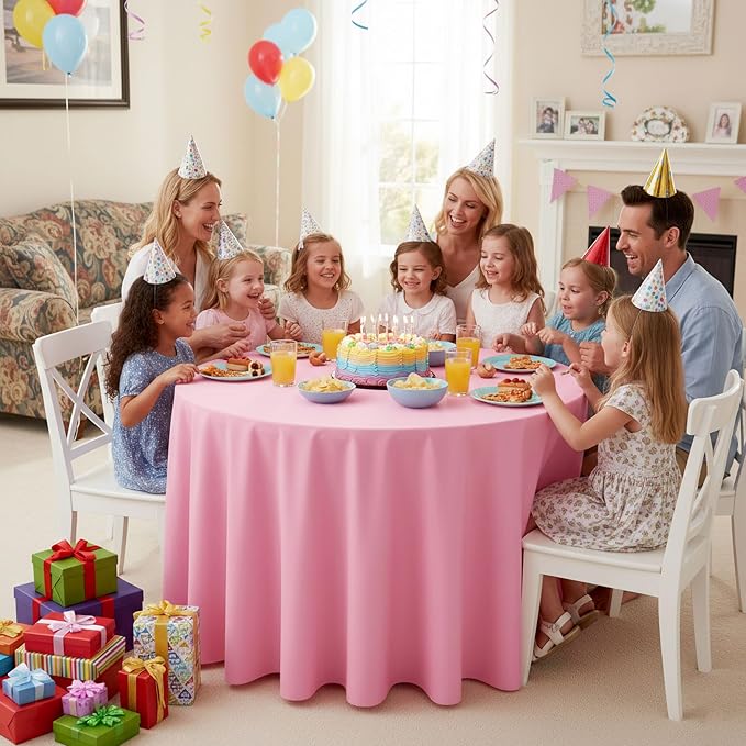 6-Pack Pink Round Tablecloths, 120 Inches, Stain-Resistant Polyester for 5-6 Ft Round Tables - Washable Table Covers for Weddings, Banquets, Birthday Parties, Events