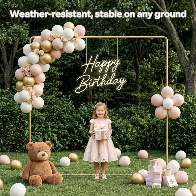 GOJIAWAY 7.2ft Gold Square Backdrop Stand, Metal Frame,2 Water Bags Base | Adjustable Height 4–7.2ft, Rust-Resistant, Quick Snap Assembly, Stability, for Wedding, Photo, birthday party, balloon arch