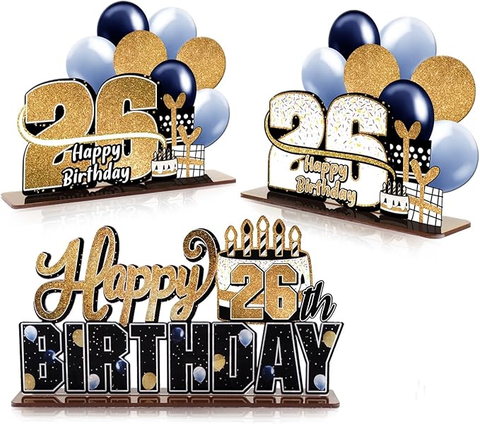 LINGTEER Happy 26th Birthday Gold Acrylic Table Topper Centerpieces Set - Cheers to 26 Years Old Birthday 26th Bday Party Gift Decorations.