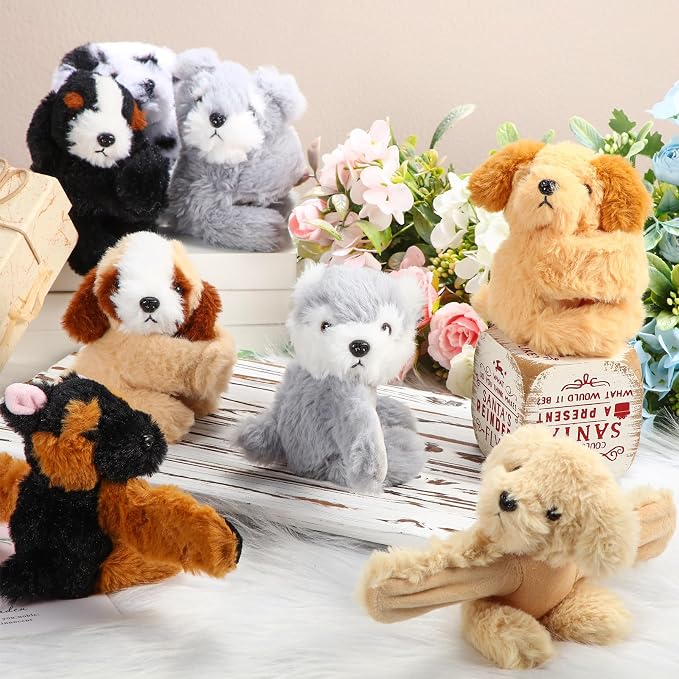 Liliful 8 Pack Kids Plush Gifts Stuffed Animal Cat Slap Bracelets - 8 Inch Back to School Prize Box Toys Wrist Cute Snap Birthday Rewards for Boys Girls Child Pet Adoption Party Favors(Puppies)