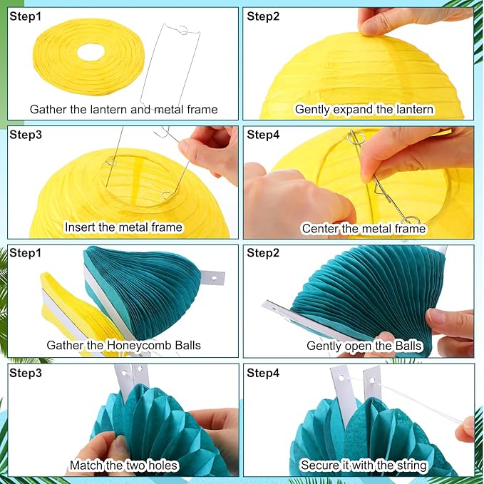 Retisee 18 Pcs Tropical Hibiscus Party Decorations Kit Colorful Hibiscus Flower Paper Lanterns Tropical Flower Hanging Paper Fans Luau Party Hanging Honeycomb Ball for Summer Hawaiian Decor Supplies