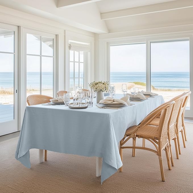 Linen World Blue Linen Tablecloth - 100% French Linen Table Cloth 90" x 60" Inch,Washable Rectangular Tablecloth for Dining,Outdoor,Weddings and Restaurants,Decorative Thanksgiving Christmas