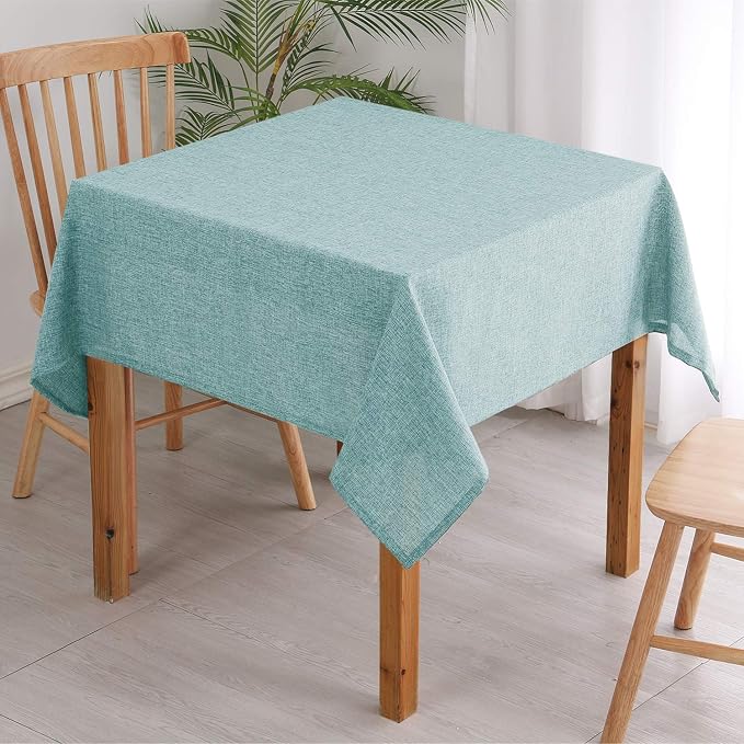 Hiasan 2 Pack Faux Linen Square Tablecloth - Wrinkle and Stain Resistant Washable Table Cloth for Kitchen Dining Room Holiday Table Cover for Party Dinner, Aqua, 30 x 30 Inch