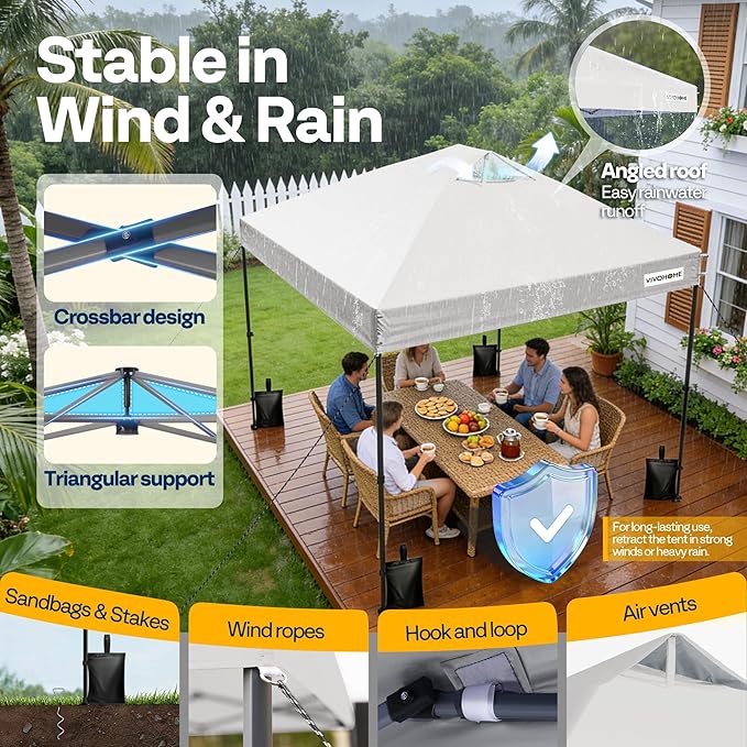 VIVOHOME 8x8ft Pop Up Canopy Tent One Push Setup Outdoor Portable Shelter Tent Heavy Duty with Wheel Carry Bag and 4 Sandbags, White