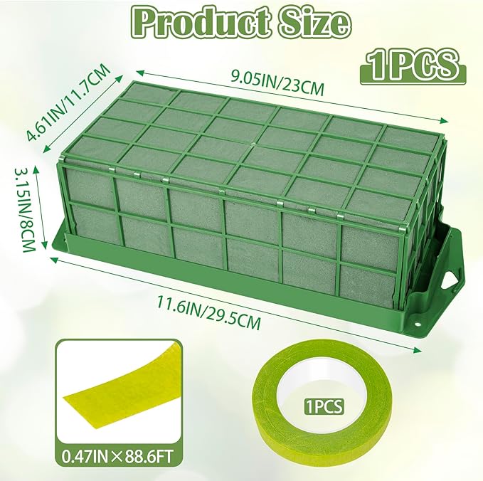 1PCS Floral Foam Cage, Flower Cage Holder, Dry and Wet Rectangle Flower Arrangement, Hangable Green Blocks Floral Foam Cages for Artificial Flesh Flower Wedding Holiday, Home, Garden Party Decorations