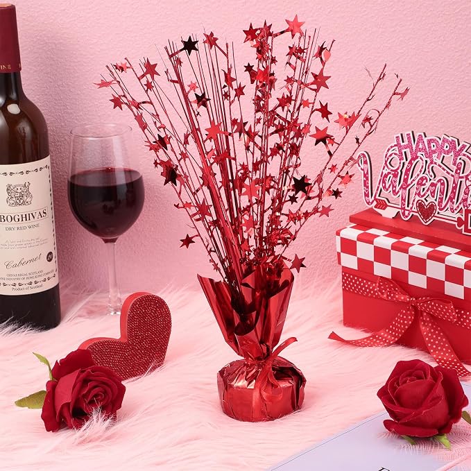 Crowye 26 Pcs Metallic Foil Spray Centerpiece Party Star Decoration Table Decor for Birthday Wedding Graduation Bachelorette Spring Party Holiday(Red)