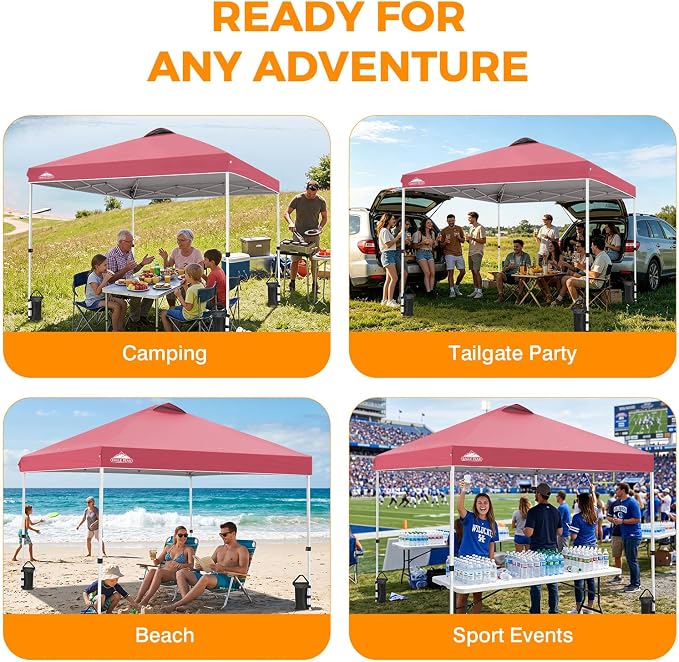 EAGLE PEAK Pop Up Canopy Tent with Wheeled Carry Bag, 8 Stakes, 4 Ropes, 4 Weight Bags, Easy Set Up Tent Canopy, 10x10 ft, 100sqft of Shade, Peach Pink