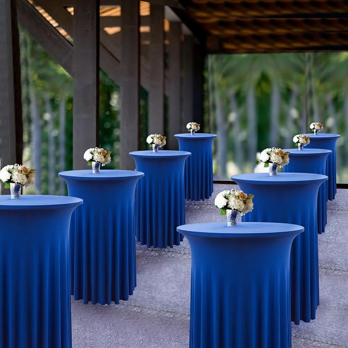 6 Pack Royal Blue Round High Top Highboy Cocktail Table Cloth 3243 Inch, Wrinkle Free Stretch Spandex Tablecloths Table Cover with Wavy for Party Bar Wedding Banquet Event