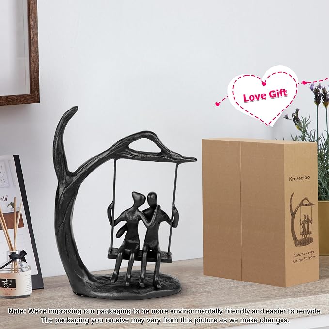 Kresecioo Anniversary for Couple Women Men - Romantic Couple Statue in Love, Handcrafted Iron Couple Sculptures Home Decor, Sweet Love Figurine Gifts for Wedding Anniversary Christmas