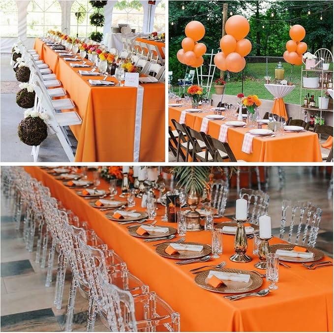 8 Pack Orange Tablecloth 60 x 102 Inch Rectangular Orange Table Cloth for 6 Foot Rectangle Tables,Wrinkle Resistant Washable Fabric for Wedding Party Banquet Buffet and Camping