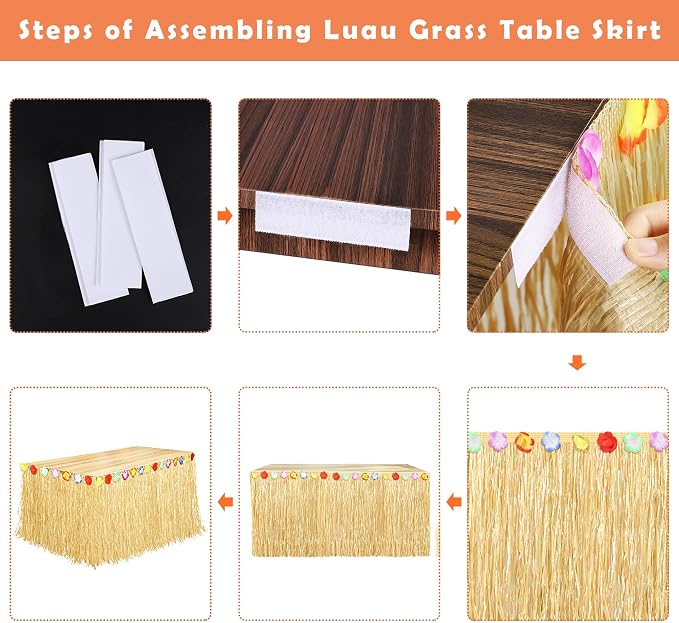 Fovths 12 Pack Luau Grass Table Skirt Natural 9 Feet x 29.5 Inch Hawaiian Table Skirt for Tropical Hawaiian Party Decorations Luau Party Costume Party, Straw Yellow