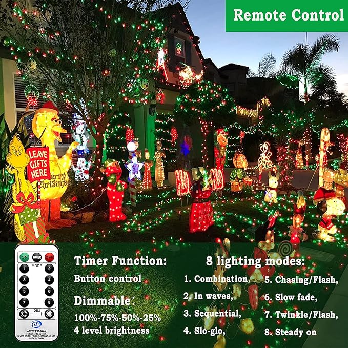 KNONEW 403ft 1000 LED String Lights Outdoor Christmas Lights 8 Modes & Timer Fairy Light Plug in Waterproof LED String Lights for Xmas Yard Tree Wedding Party Holiday Decorations (Red and Green)