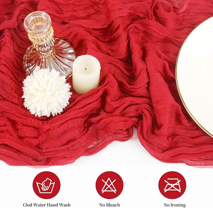 20 Pack Cheesecloth Table Runner 17 x 108 inch Long Boho Gauze Table Runners Semi Sheer Table Runner for Wedding Decor, Baby Shower, Birthday Party, Banquet (Red)