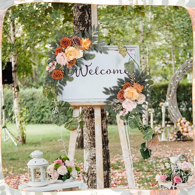 2 Pcs Wedding Arch Decorations - Reusable Artificial Hanging Flowers Floral Swag Greenery Garland for Wedding Welcome Sign Backdrop Bridal Ceremony Reception Backdrop Decoration(Champagne)