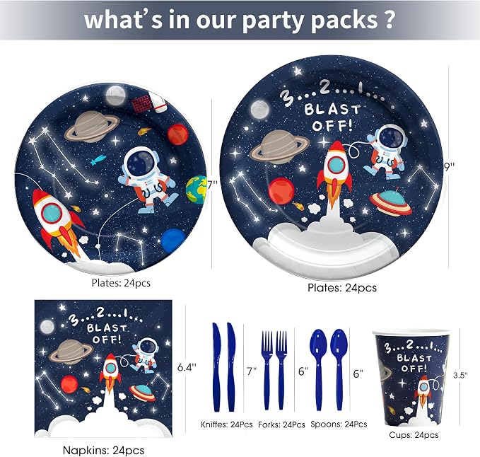 Space Birthday Decorations Tableware Boys - Outer Space Theme Party Supplies, Paper Plates, Napkin, Cup, Cutlery, Galaxy Space Astronauts Theme Party Decorations For Baby Shower | Server 24