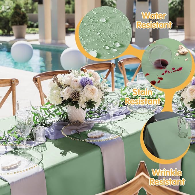 BRILLMAX 6 Pack Sage Green Tablecloths 90 x 132 Inch for 6ft Rectangle Tables - 150 GSM Polyester Fabric, Floor Length Drop, Water, Stain & Wrinkle Resistant Cloth Cover for Wedding Reception Banquet